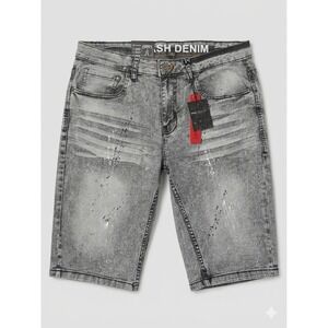Dash Denim Mens Grey Acid Wash Paint Splatter Stretch Denim Shorts Size 34 NWT